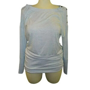 White House Black Market Large Light Blue Long Sleeve Retro Vintage Rayon Polyes